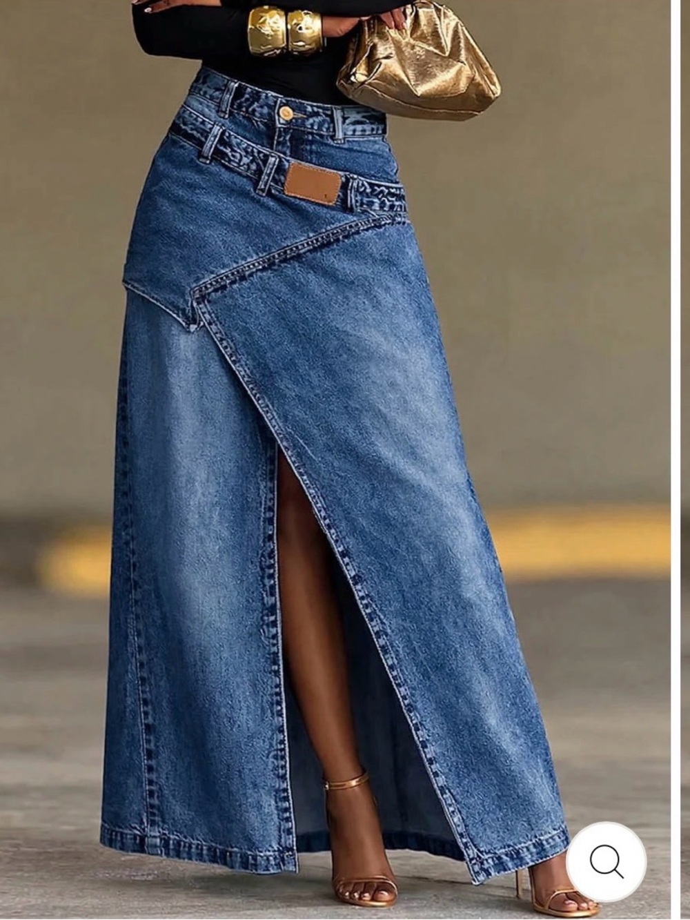 Women's Denim High Waisted
Asymmetrical Slit Maxi Skirt New Without Tags